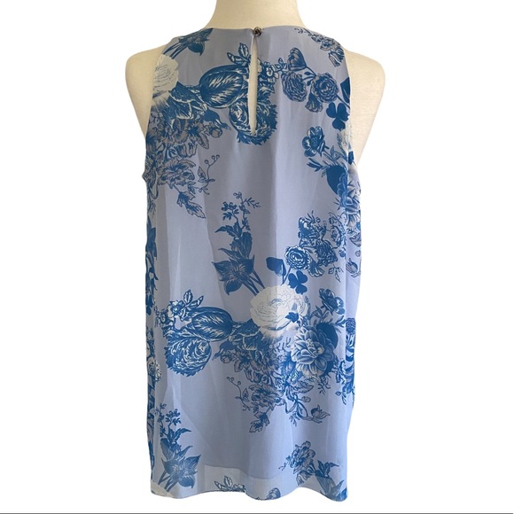 Vince Camuto Blue Floral Chiffon Sleeveless Blouse XS - Picture 7 of 12